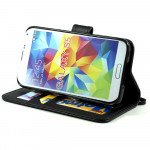 Wholesale Samsung Galaxy S5 Premium Flip Leather Wallet Case w Stand (Black)